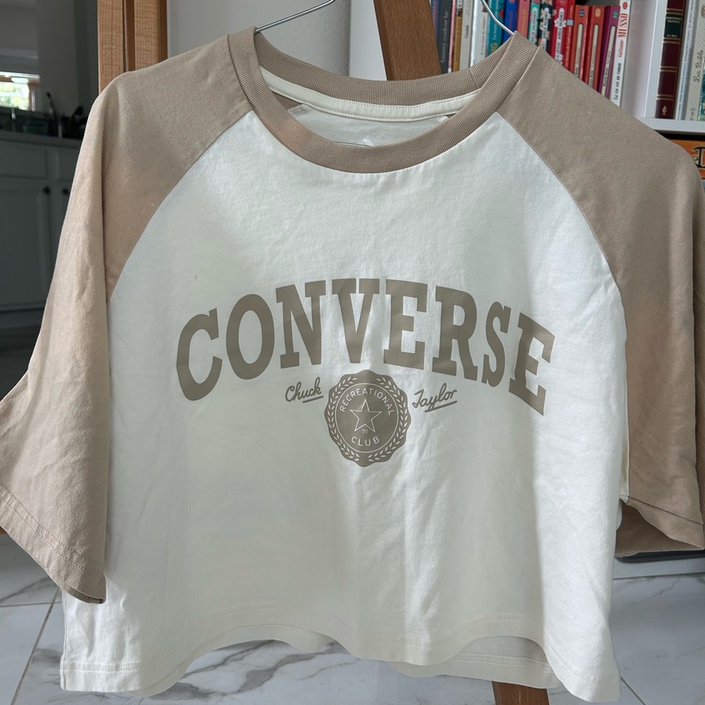 Converse Women's Short Sleeve Cream and Tan Tee